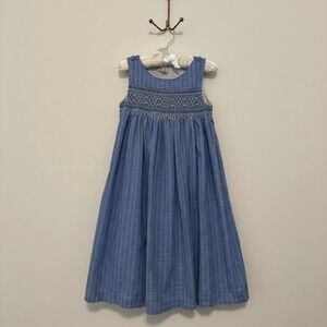 Orient Expressed Vintage Smocked Blue Plaid Sleeveless Dress Girls Size 5